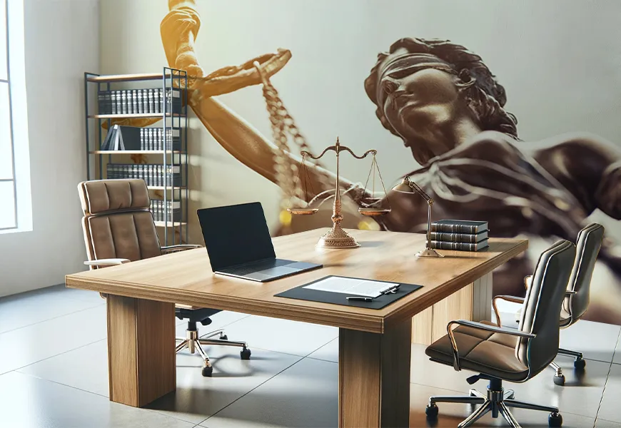 پوستر دیواری سه بعدی دفتر وکالت طرح مجسمه قانون نماد عدالت